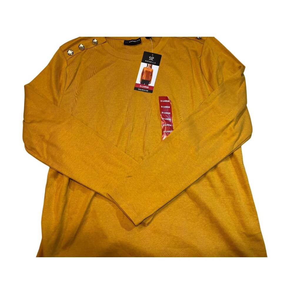 Rafaella Women's Mustard Long-Sleeve Top With Gold Button Shoulder Detail